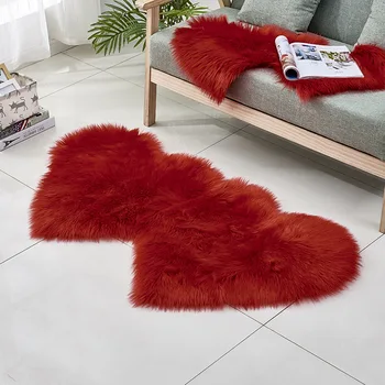 

Double Love Heart Carpet Long Plush Carpet Wool Rug Entrance Hall Couple Models Doormat Coffee Computer Chair Table Bedroom Rug