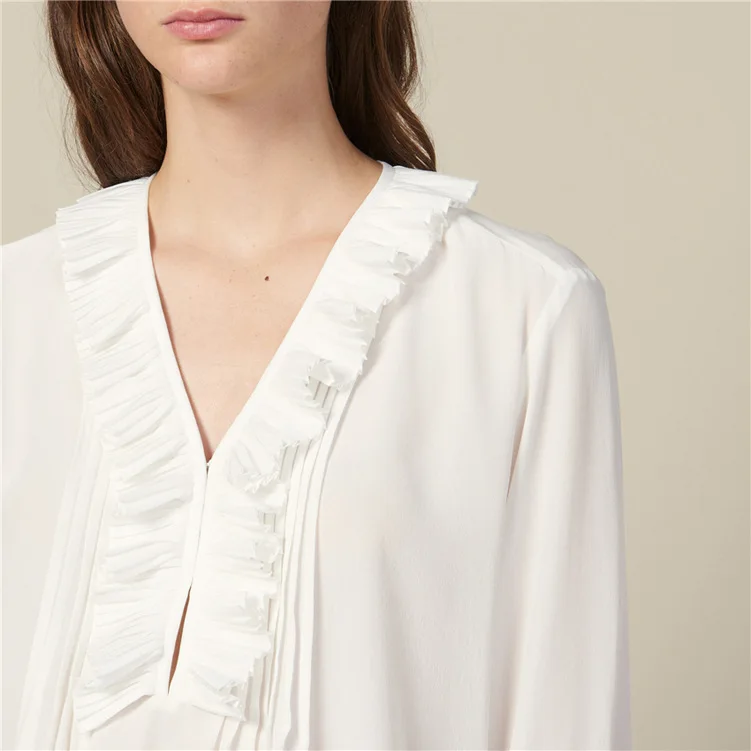 Новинка зимы, Женская плиссированная блузка с v-образным вырезом, Женская легкая блуза из шелка