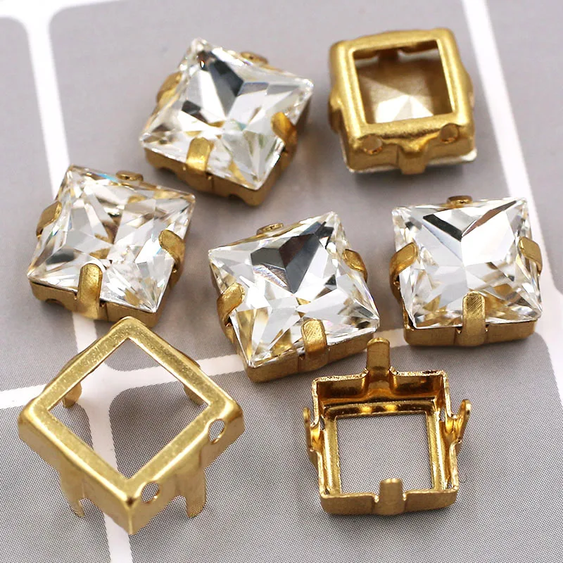 Новое поступление K9 стеклянных кристаллов квадратной формы с золотым основанием полые Когти для свадебного украшения/платья - Цвет: Clear white