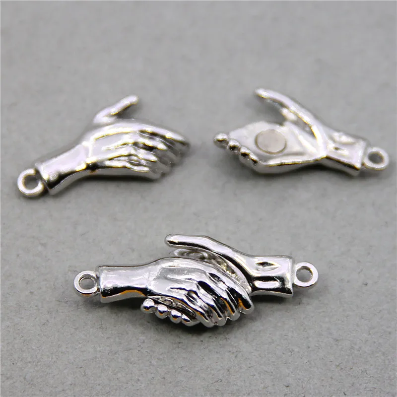 50-piece 25*13mm set Magnet Attracts Couple  Creativity Handshake Molding Pendant Vintage Necklaces Bracelets Jewelry Accessorie