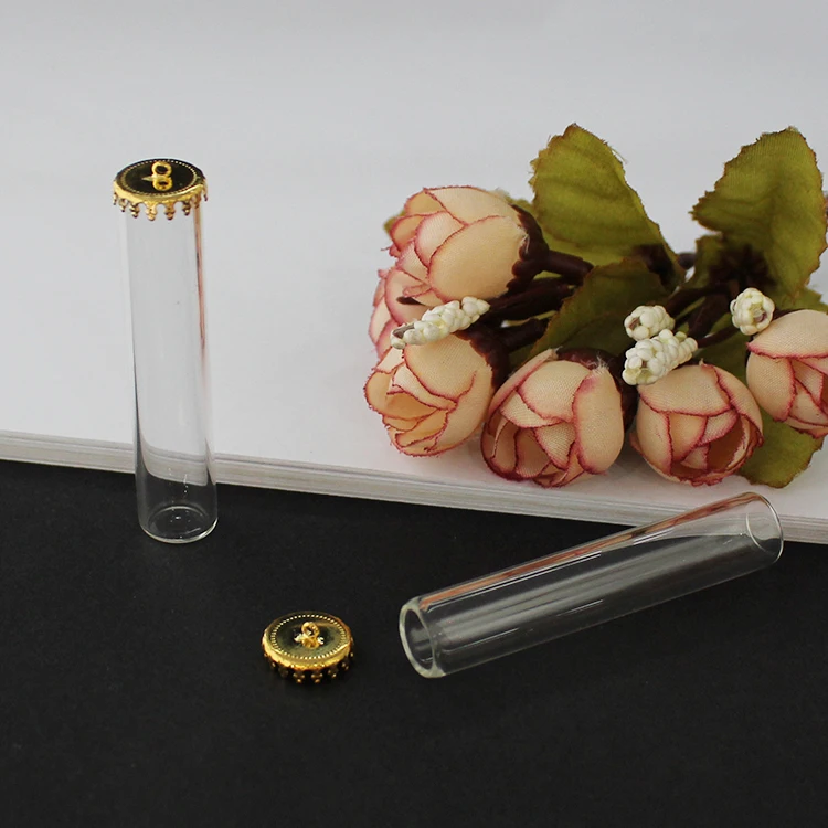 60X12MM Gold Cap 5 шт. 28X12/60X12 мм стеклянный тюбик бутылочка с Металлическая корона Кепки с одной стороны трубки Стекло подвески-флаконы для изготовления украшений - Окраска металла: 60X12MM Gold Cap