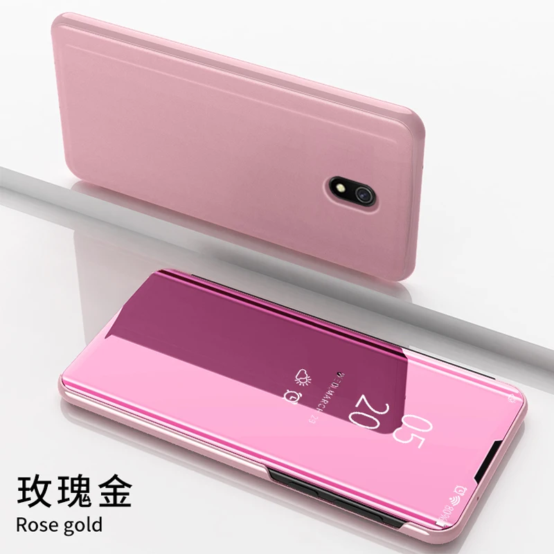 Rose gold Для Xiaomi Redmi 8A Redmi 8 чехол роскошный зеркальный флип-чехол для телефона полная защита для Redmi Note 8 Pro Note 8 чехол противоударный - Цвет: Rose gold