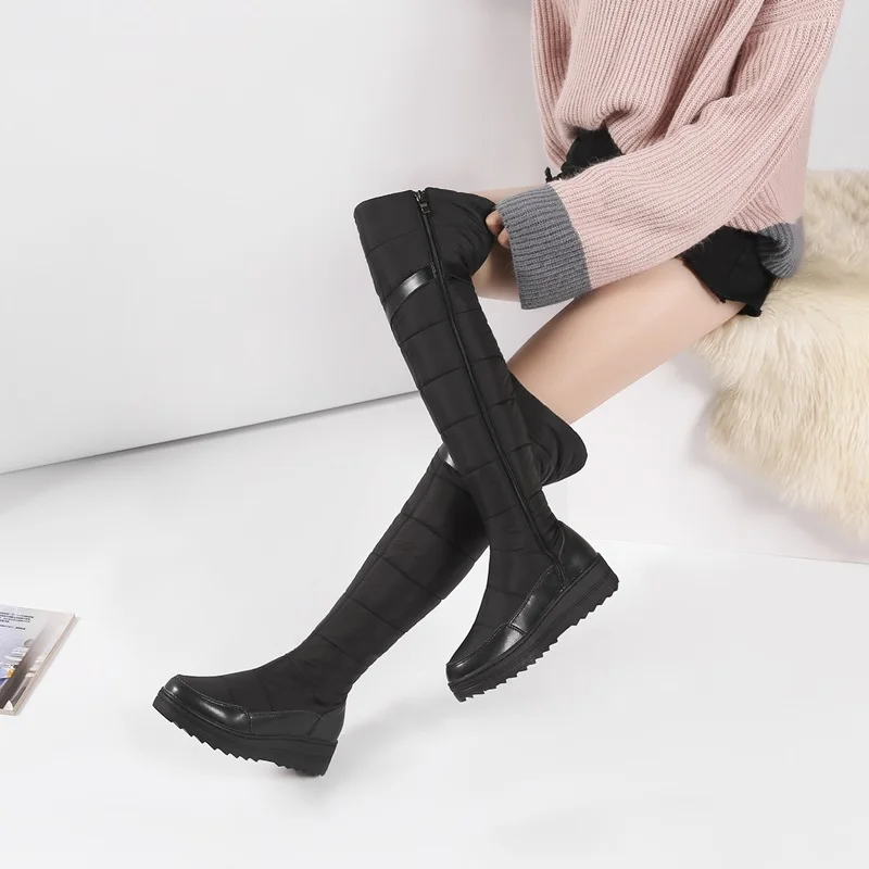 ZVQ genuine leather snow boots woman winter super warm flat platform women's shoes round toe zipper over-the-knee-high boots