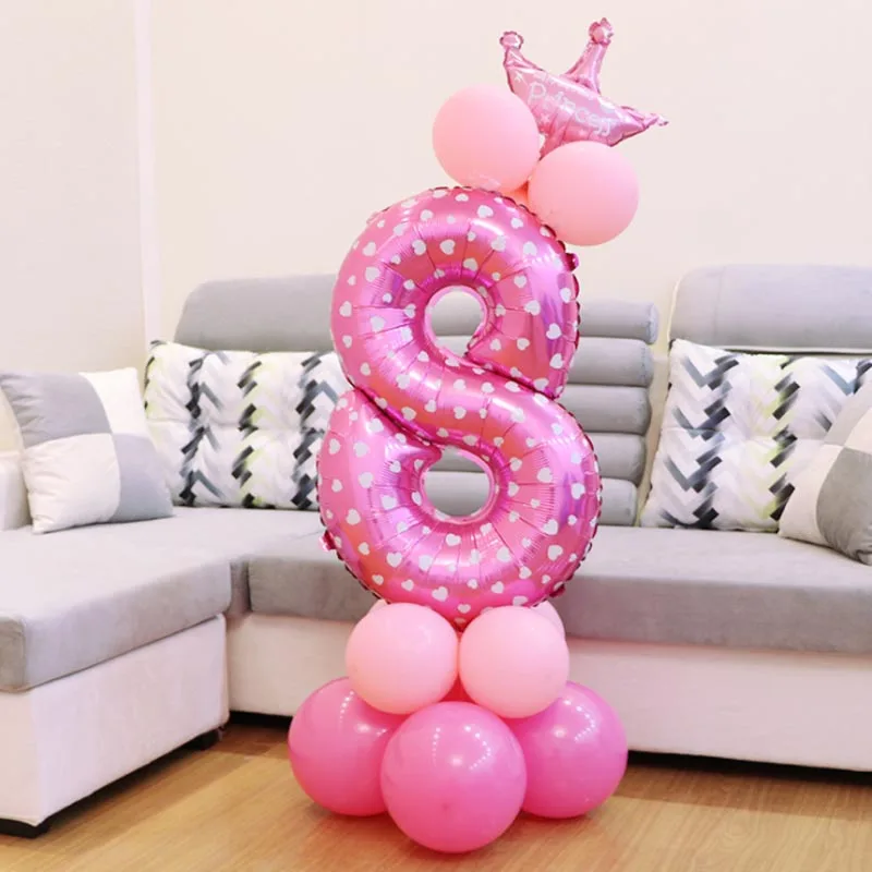 17 шт., От 1 до 2 лет воздушные шары на день рождения, воздушные шары на 1, 2 дня рождения, праздничные украшения для детей, для мальчиков и девочек, шары из бисера, фигурки, шары S6XN - Цвет: pink number 8 set