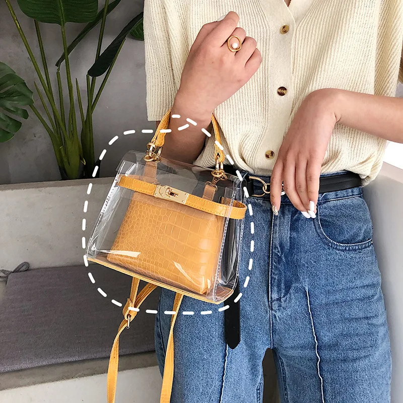 

id card holder Summer on the New Occidental Style Bottle Girl 2019 Texture New Handbags Transparent Korean Slant Bag