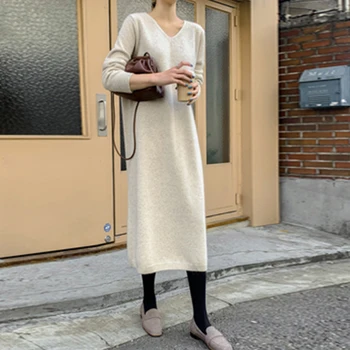 

Wchw Cgdsr Thick Casual Sweater Dress Women New Korean Style Solid Warm Knitted 2020 Autumn Winter Jumper Dresses Woman Pollover