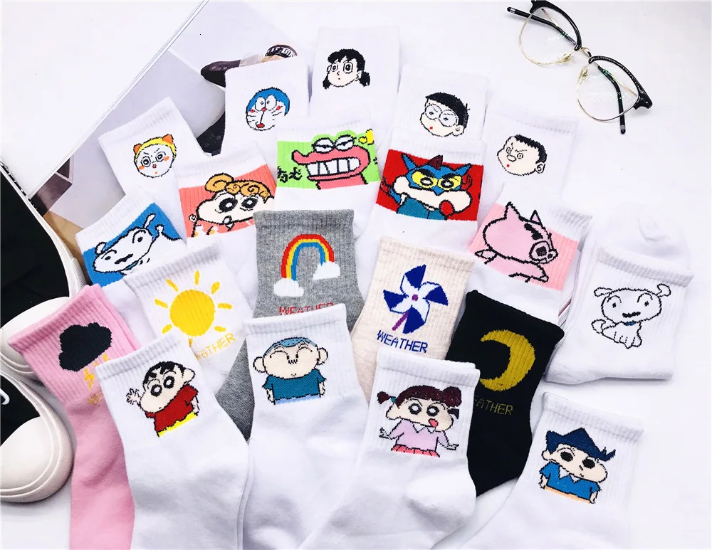 Новые милые Носки с рисунком Crayon Shin Chan, женские хлопковые крутые короткие носки с героями мультфильмов, хипстерские носки для скейтборда, забавные женские носки