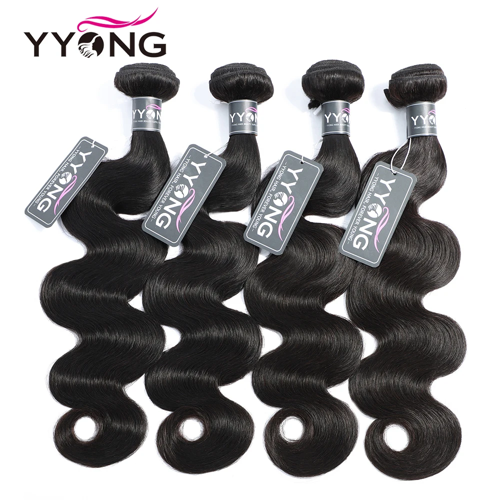 Yyong Hair Body Wave Hair 4 Bundles Deals Extention Hair Natural Color 8-26 Inch