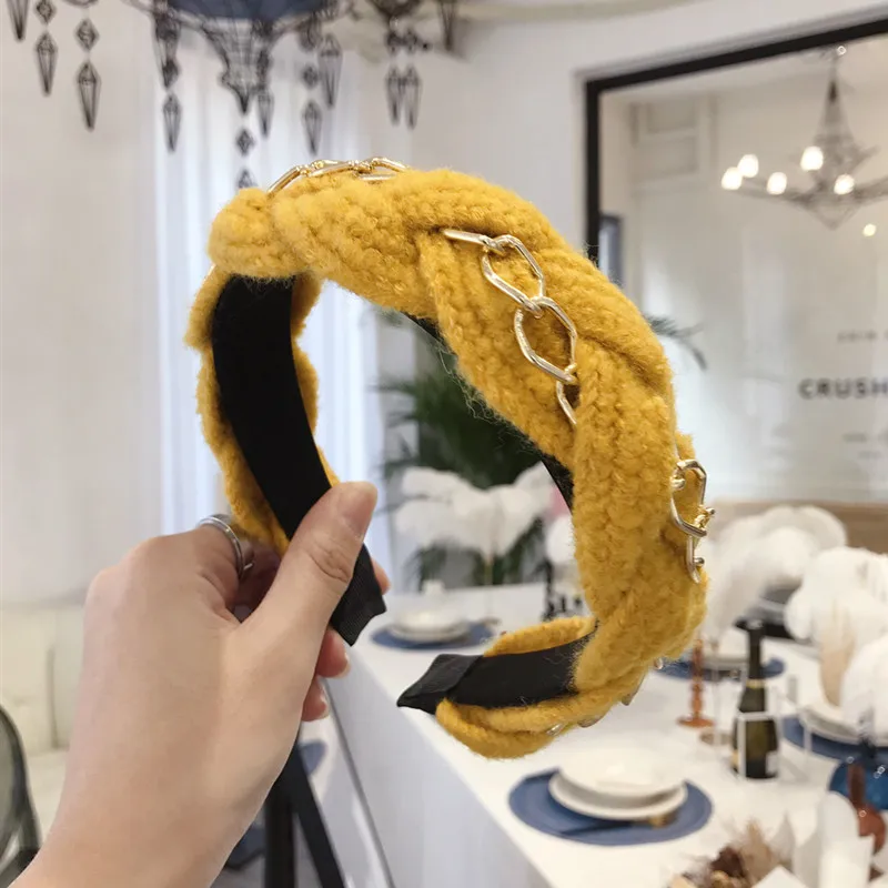 Корейский бутик, повязка на голову, шерсть, сплав, цепочка, Зимняя повязка на голову для женщин, повязка на голову, обруч, аксессуары для Ободки для девочек, головной убор