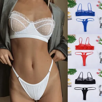 

2020 Women Ruffle Lace Underwear Set Lingerie Set Sexy Women's Underwear Transparent Bra Party Sets Lace Black Lingerie Bra Set