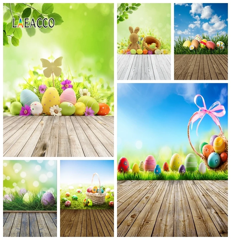 

Laeacco Spring Easter Eggs Bokeh Leaves Floor Baby Party Photo Backgrounds Customized Photography Backdrops For Photo Studio