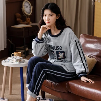 

Winter Women Pajamas Warm Cute Night Sleepwear Pijama Mujer Flannel Full-Sleeve Pajamas Set Ladies Homewear Pyjama Girls Clothes