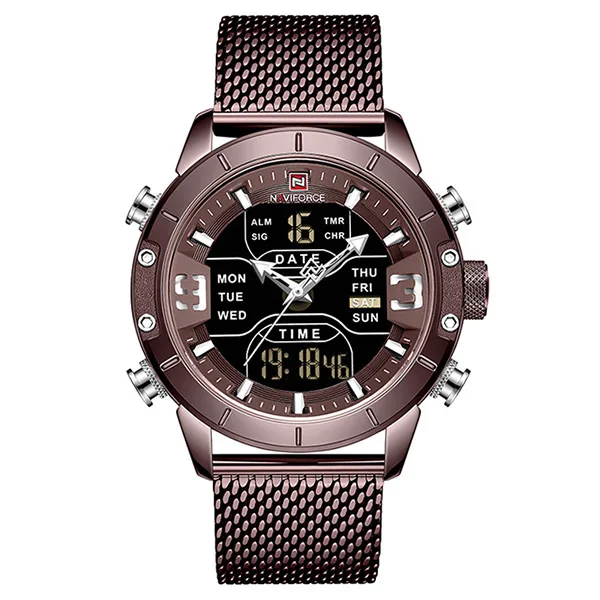 coffee-Steel NAVIFORCE мужские часы Топ люксовый бренд водонепроницаемые кварцевые мужские часы кожа аналоговые спортивные цифровые мужские часы Relogio Masculino - Цвет: coffee-Steel