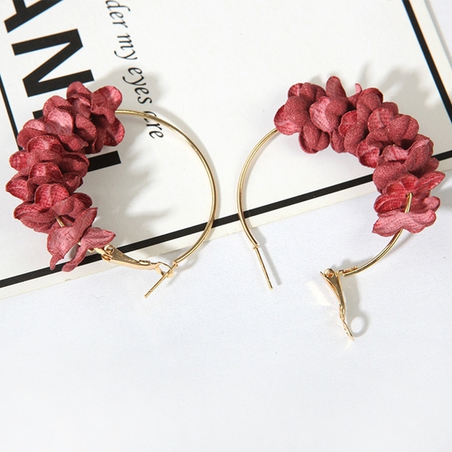 Fashion Fabric Flower Hoop Earrings For Women Statement Colorful Petal Big Circle Pendientes Female Jewelry Girlfriend Gift