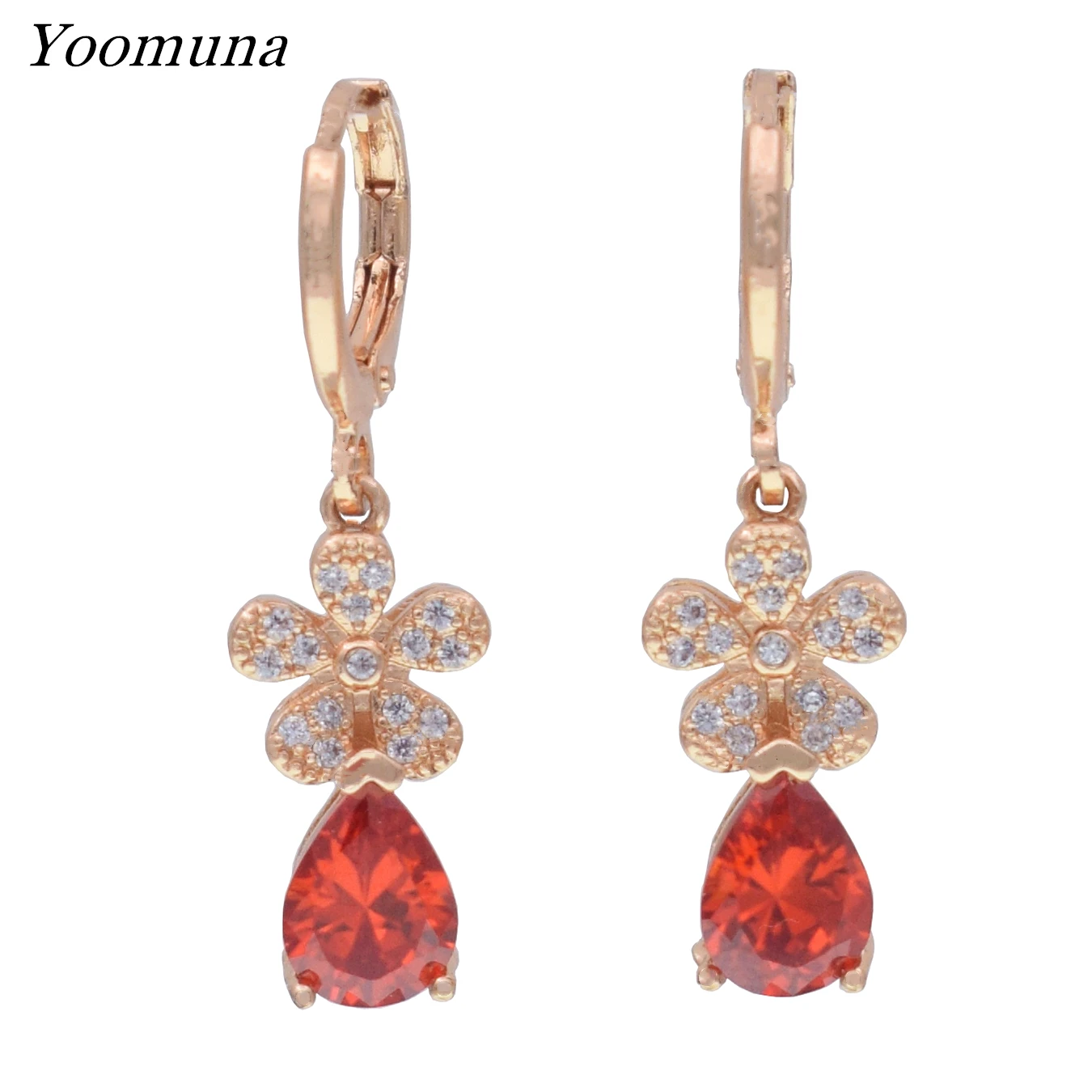 

2019 Dangle Earrings Jewelry Rose Gold 585 Color crystal Cubic Zirconia Flower Drop Earrings Classic Jewelry For Wedding gifts