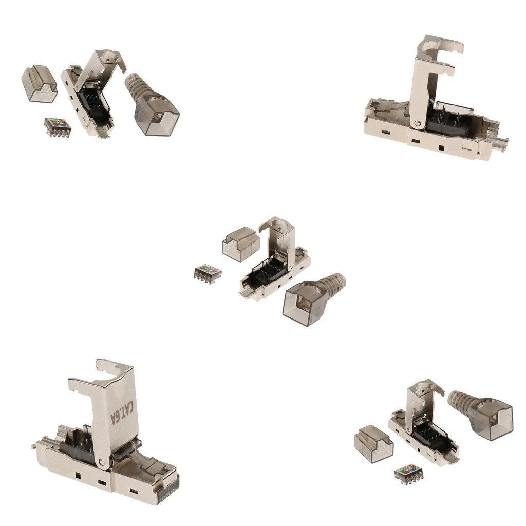 5x CAT6A RJ45 Network Connector Modular Plugs Shielded Connectors Ethernet