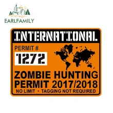 EARLFAMILY 13cm X 9.75cm International ZOMBIE Hunting Permit Waterproof Decal Halloween Car Sticker Refit Decals Rear Windshield