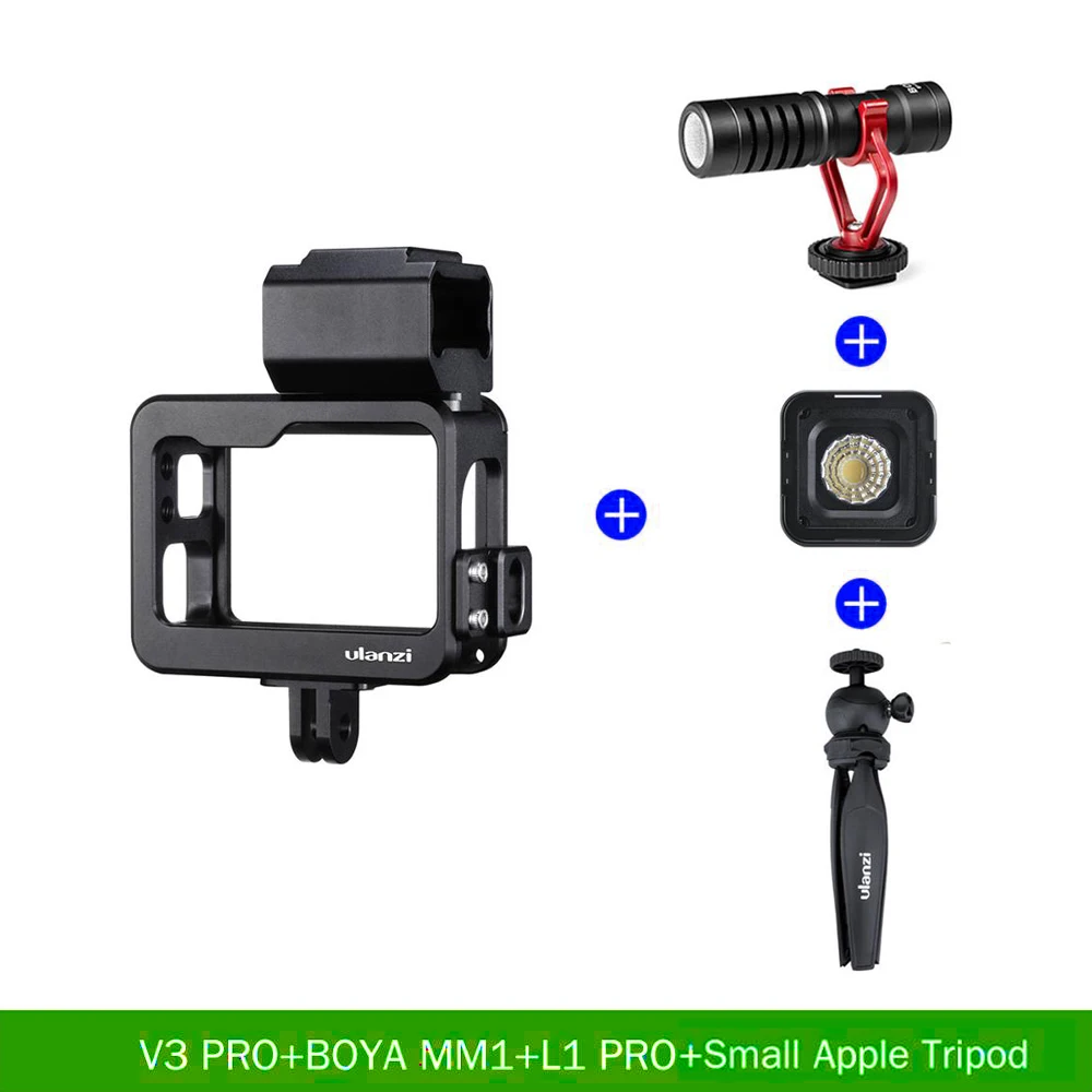 Go Pro металлическая клетка для микрофона светодиодный фонарь для фотосъемки Vlog чехол для холодной обуви крепление для Gopro Hero 7 6 5 рамка с батарейным отсеком - Цвет: Cage Tripod L1 Light
