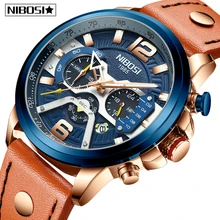 Часы мужские Часы nibosi мужские модный кожаный браслет кварцевые наручные часы Военные хронограф водонепроницаемые спортивные часы Relogio Masculino