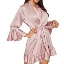 Размера плюс женская пикантная обувь со скидкой длинное кимоно Ночной кружевной халат нижнее белье платье Ice Шелковый ночной однотонные Цвет ночная рубашка, одежда для сна