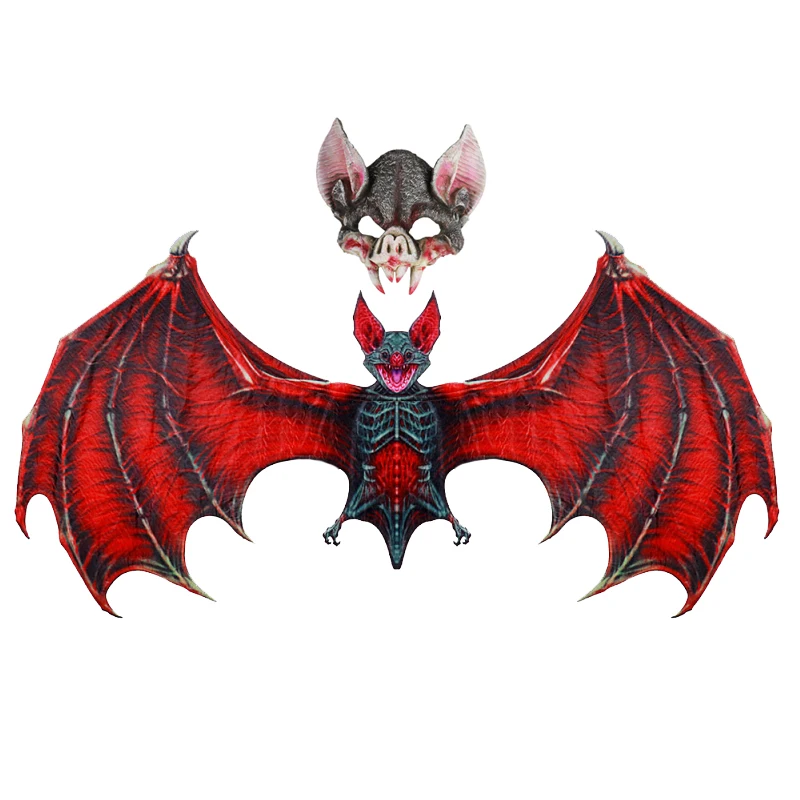 

Carnival Festival Halloween Cosplay Costume Scary Horror Masquerade Anime Bat Wings Mask Set Vampire for Kids Adults Green Red
