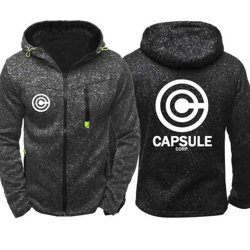 Аниме «Жемчуг дракона» Куртки Для мужчин Уличная чехол Capsule corp напечатаны кофты флис теплый Толстовки с капюшоном на молнии Harajuku в стиле хип-хоп спортивный костюм