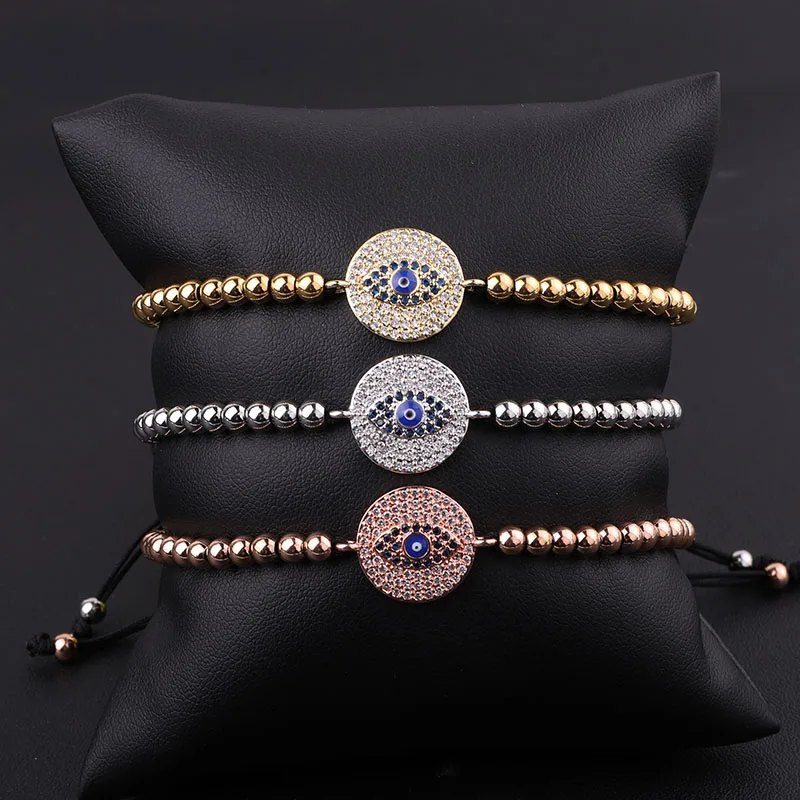 High Quality New Fashion Stainless Steel Beads CZ Pave Evil Eye Charm Braided Friendship Macrame Bracelet Women Men