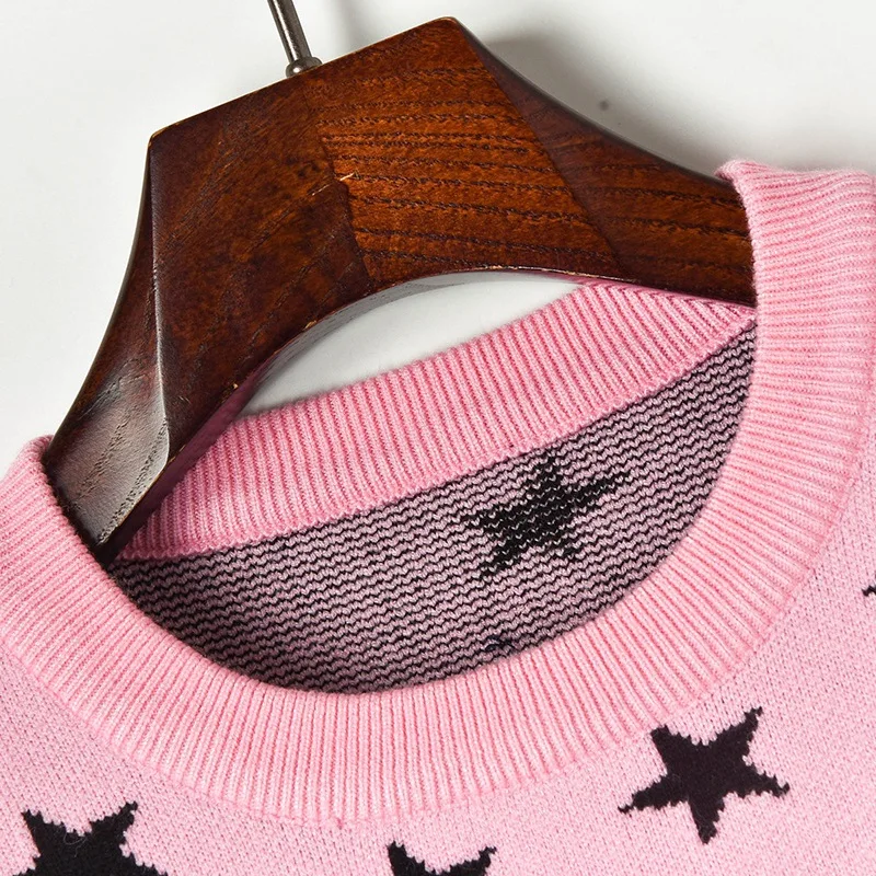 На осень-зиму жаккардовый вязаный свитер Для женщин с длинным рукавом и О-образным вырезом с рисунком пятиконечной звезды пуловер с изображением глаза свитер женский топ