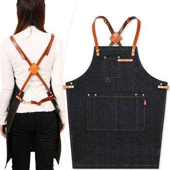 

Denim apron Korean fashion overalls barista Chinese restaurant waiter painting men and women custom logo printing