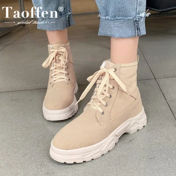 

Taoffen Size 29-43 New Fashion Shoes Ankle Boots Women Lace Up Thick Bottom Solid Color Round Toe Winter Shoes Female Size 43