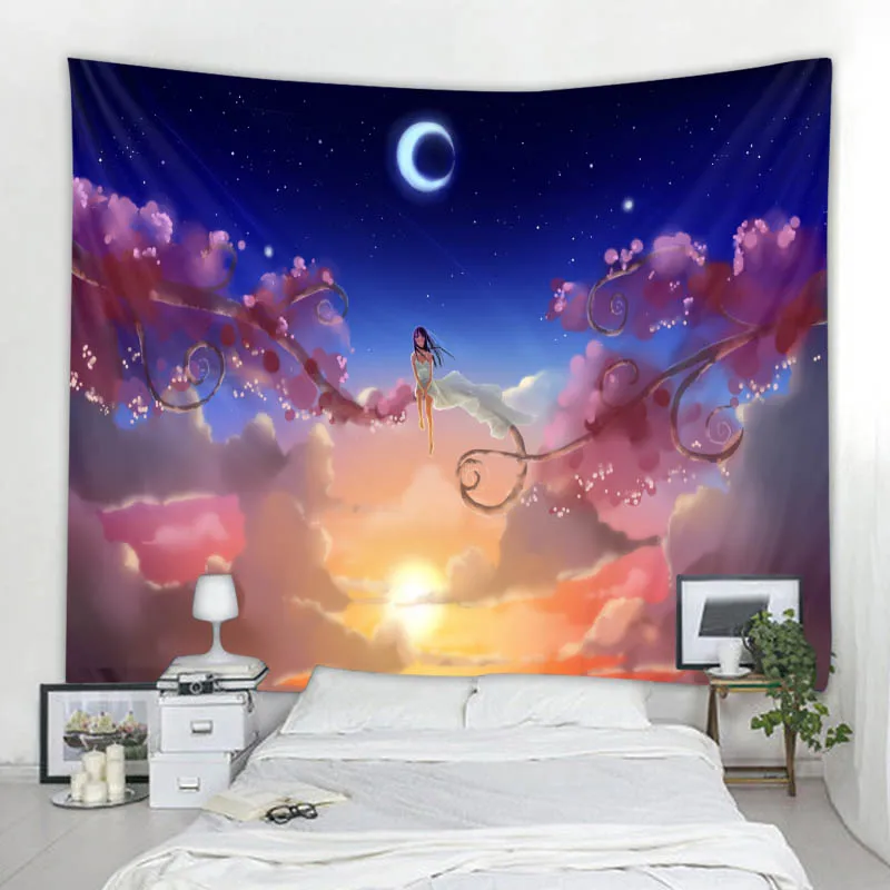 

Kawaii home decoration wall hanging tapestry fantasy fairy tale starry sky anime bedroom background boho style wall decoration