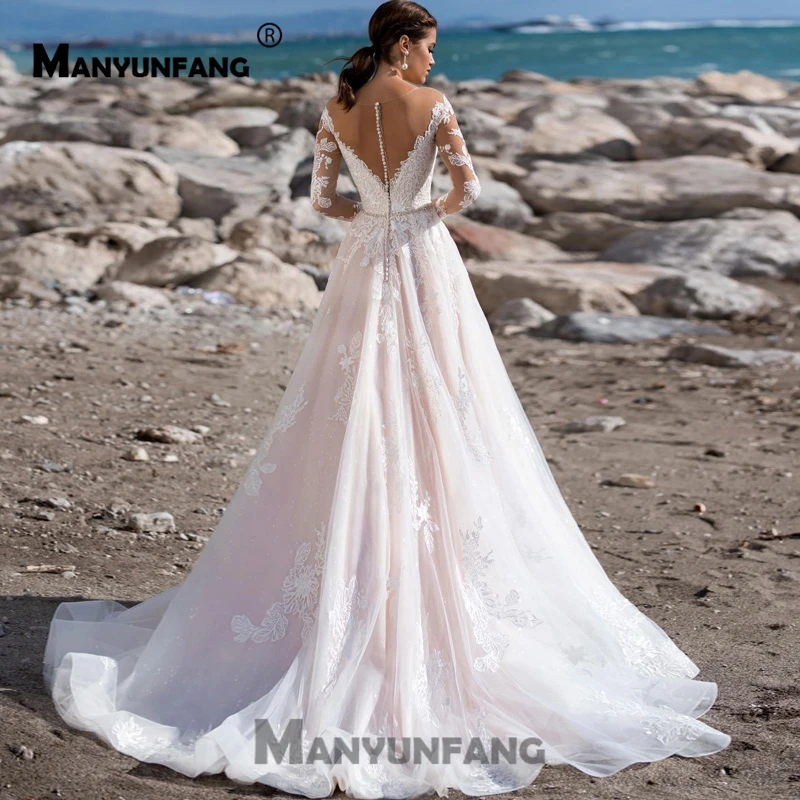 Vestidos De Boda с длинными рукавами, с блестками, тюль, Brautkleid, пояс с кристаллами, Простые Свадебные бутоньерки с прозрачной тюлевой спиной, свадебные платья