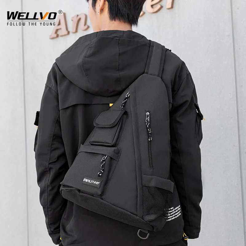 

Модные мужские нагрудные сумки из ткани «Оксфорд», черные сумки через плечо с несколькими карманами, дорожный портфель, дизайнерский школьный ранец, XA783ZC