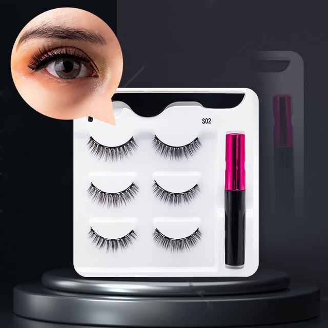 3/5/7Pairs Magnetic Eyelashes False Lashes Repeated Use Eyelashes Waterproof Liquid Eyeliner With Tweezer Makeup Set