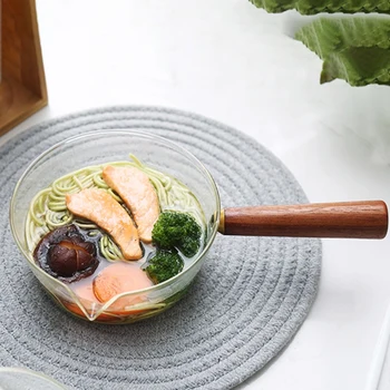 

Glass Milk Pot with Wooden Handle Cooking Pot for Salad Soup Noodles Gas Stove Cookware