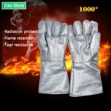 Промышленные перчатки с высокой термостойкостью на 1000 градусов, защищенные от радиации, устойчивые к разрыву, защитные перчатки из алюминиевой фольги с защитой от ожогов