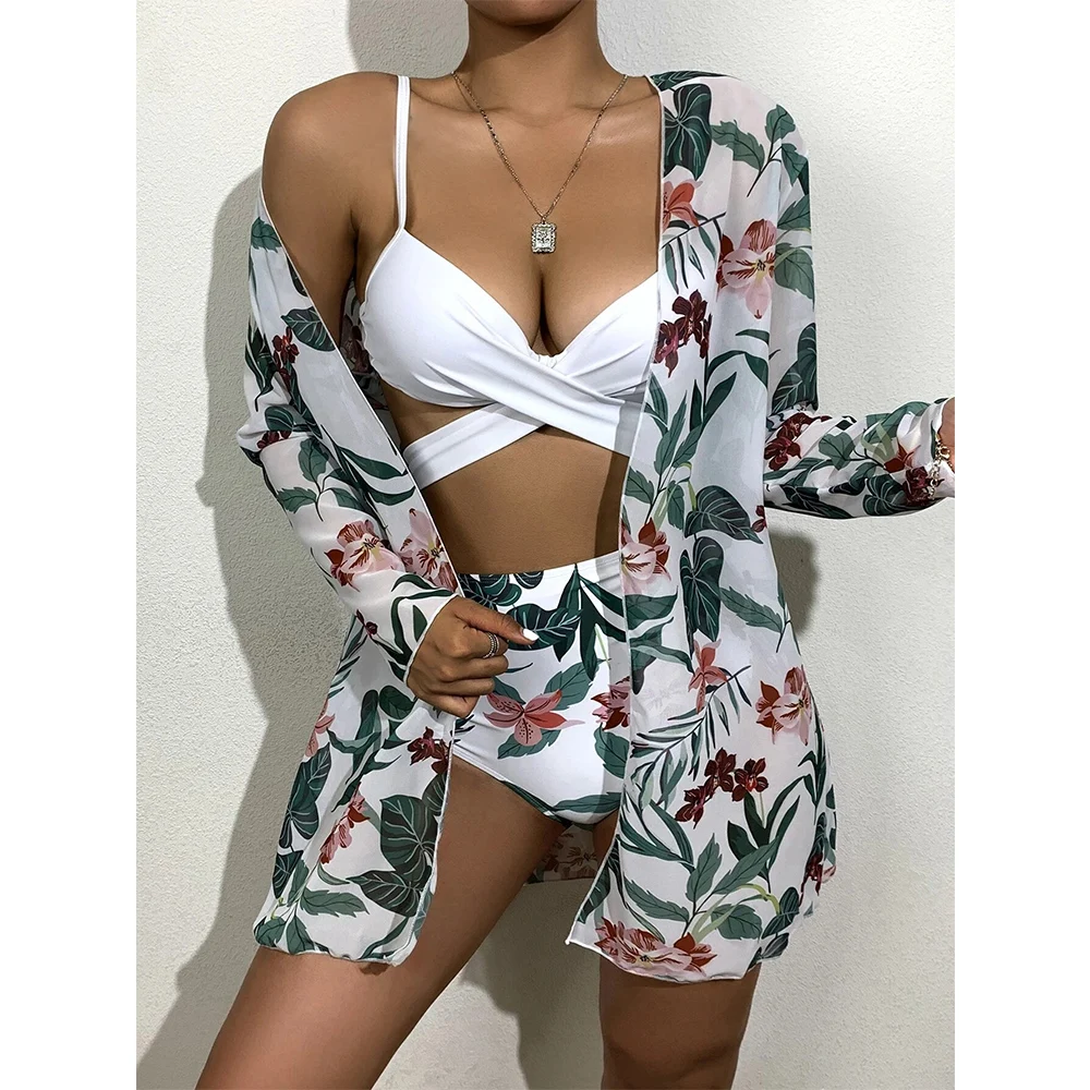 2022 Sexy Bikinis And Cover Set Women Swimsuit Printed Swimwear High Waist Summer Strappy Bathing Suit Beach Wear Biquini Female bathing suit and cover up set