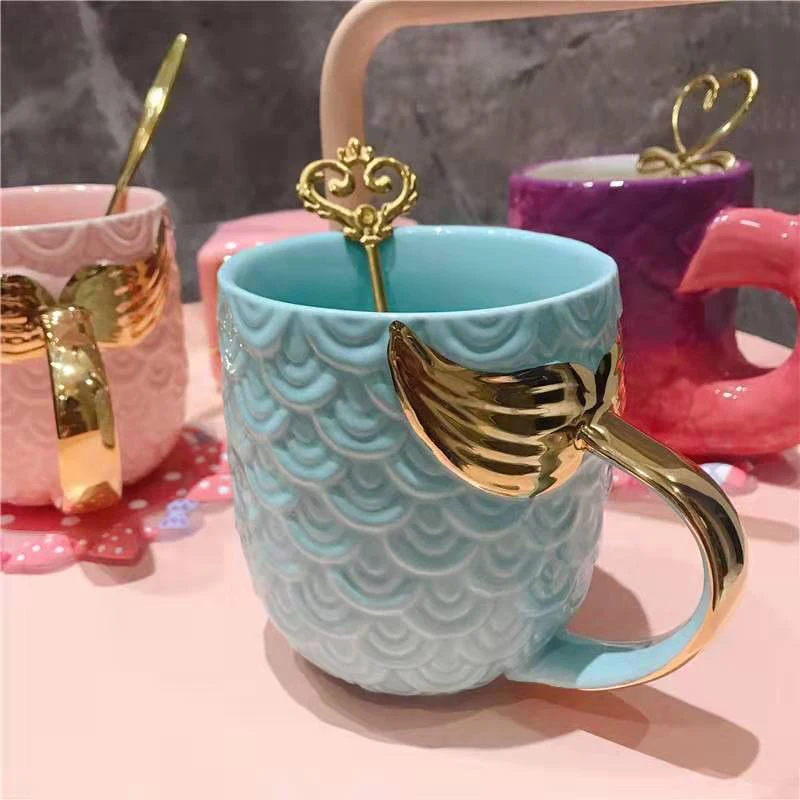 Новинка 420 мл кофейные кружки русалки красивые глазурованные чайные чашки с золотая ручка Креативные керамические рождественские кружки лучший подарок для друзей