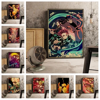

Kimetsu No Yaiba Anime Manga Retro Wall Decor Poster For Living Room Home Decor Art Decor Quality Canvas Painting A788