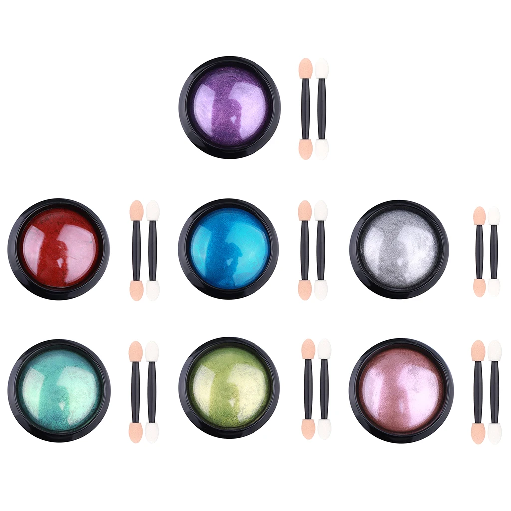 7Pcs Nail Art Shinning Color Changing Mirror Powder Rainbow Chrome Manicure Pigment Nail Powder Dust