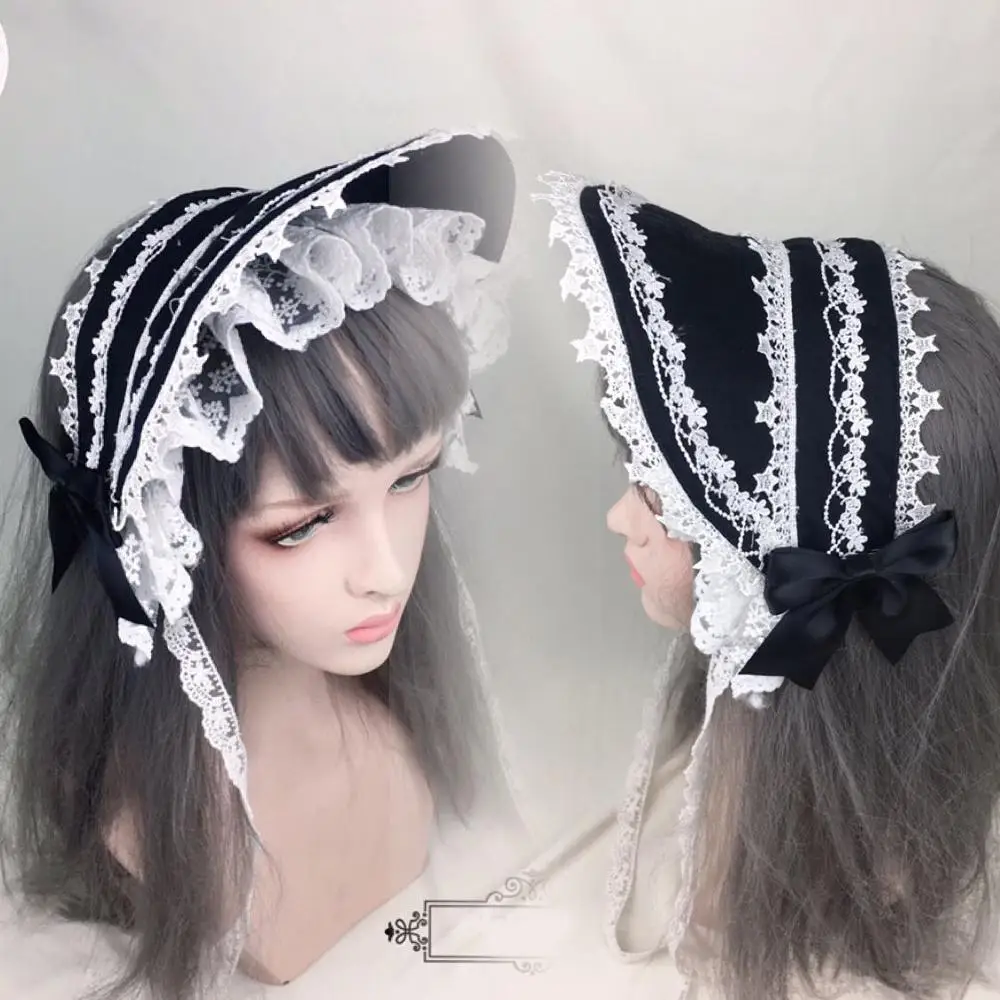 Lolita Gothic Retro Black Lace Trim Simple Bonnet Headwear Top Hat Adjustable Sun Women Princess Victorian Bandge Half Bnt |