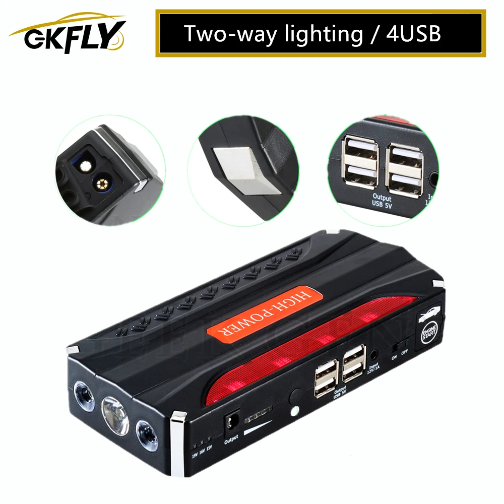 68800mAh 4 USB Auto Jump Starter Power Bank Starthilfe Ladegerät LED 12V Booster
