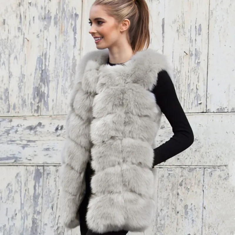 

Fake Fox Fur Vest Long Winter Women 2018 New Fashion Casual Warm Slim Sleeveless Fake Fox Fur Coat Jacket Women casaco feminino