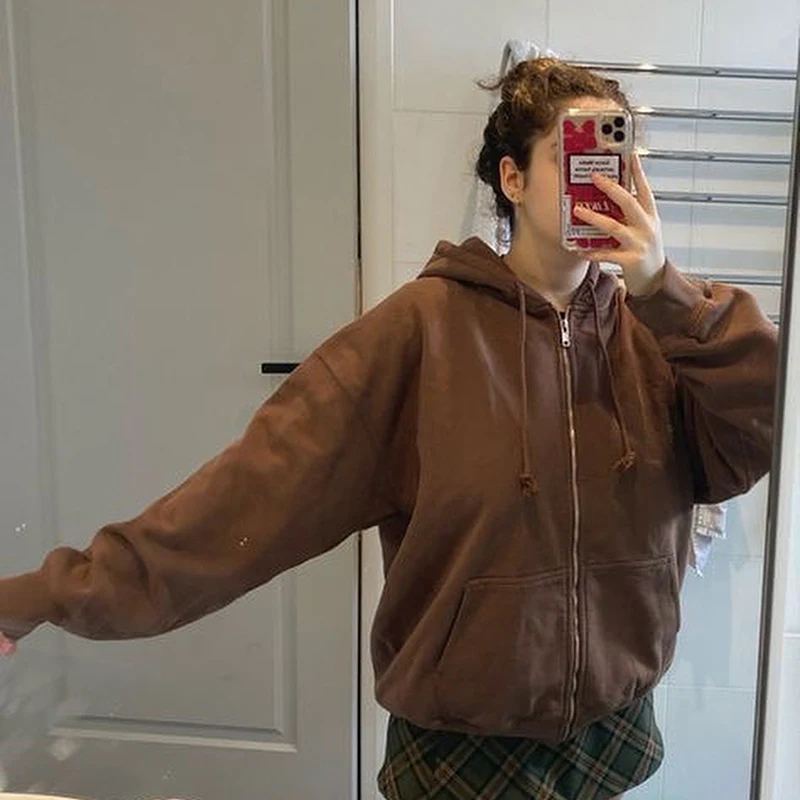 brown oversized zip up jacket