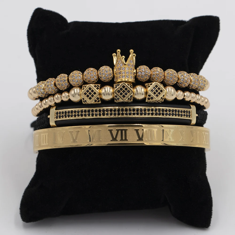 

Fashion 2019 New Luxury Roman Royal Crown Charm Bracelet Men Gold Braided Adjustable Men Bracelet For Hip Hop Jewelry Gift