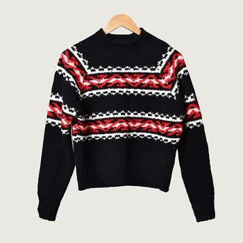 

Women Sweater 2019 Autumn and Winter New Temperament Round Neck Famous Style Wind Jacquard Wool Sweater Sweater