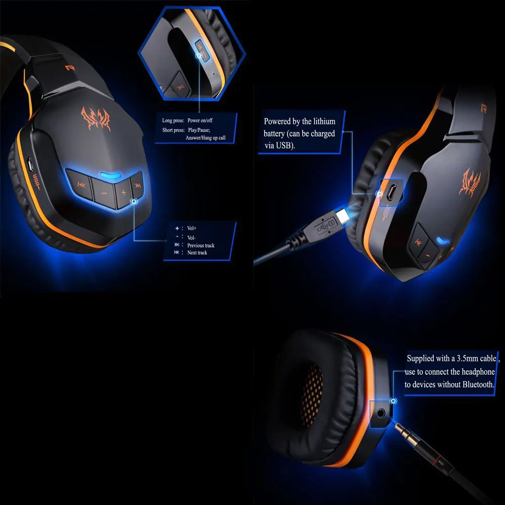 Wireless Headset Foldable Bluetooth Headphones Gaming Earphone with Mic for Phone Computers