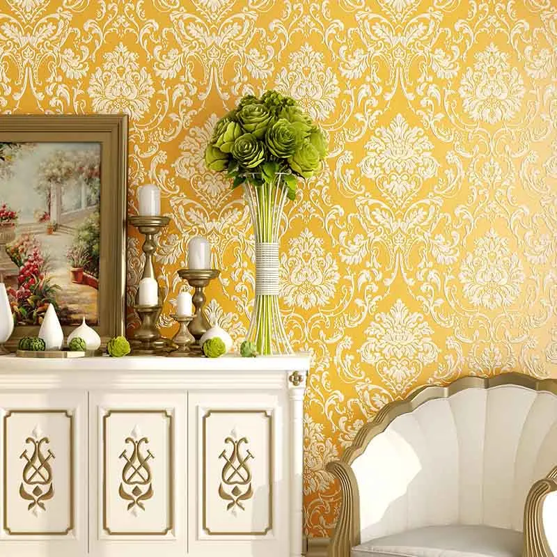 

Golden 3d Embossed Non-woven Wallpapers European-style Living Room Workroom Student Apartment Decoration Gift