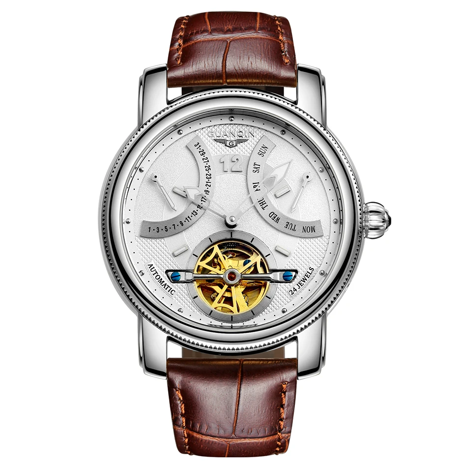 GUANQIN Мужские механические часы Tourbillon автоматические часы водонепроницаемые золотые брендовые роскошные часы Стальные деловые наручные часы