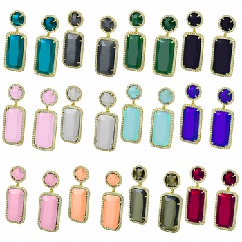

12 Color Statement Earrings Square Shape Advanced K9 Glass Gem Luxury Earrings for Women Fashion Jewelry